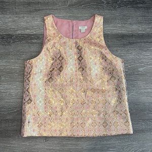 J. Crew Pink Orange Foil 2 Blouse Crop Top